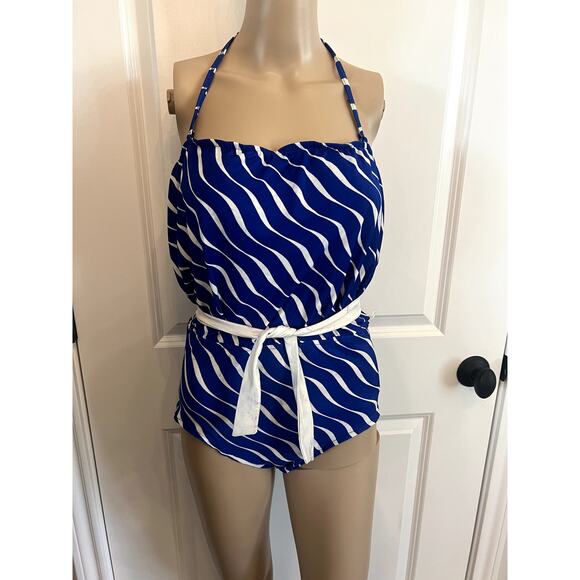 Vintage E Stewart blue and white striped swimsuit - Picture 1 of 11